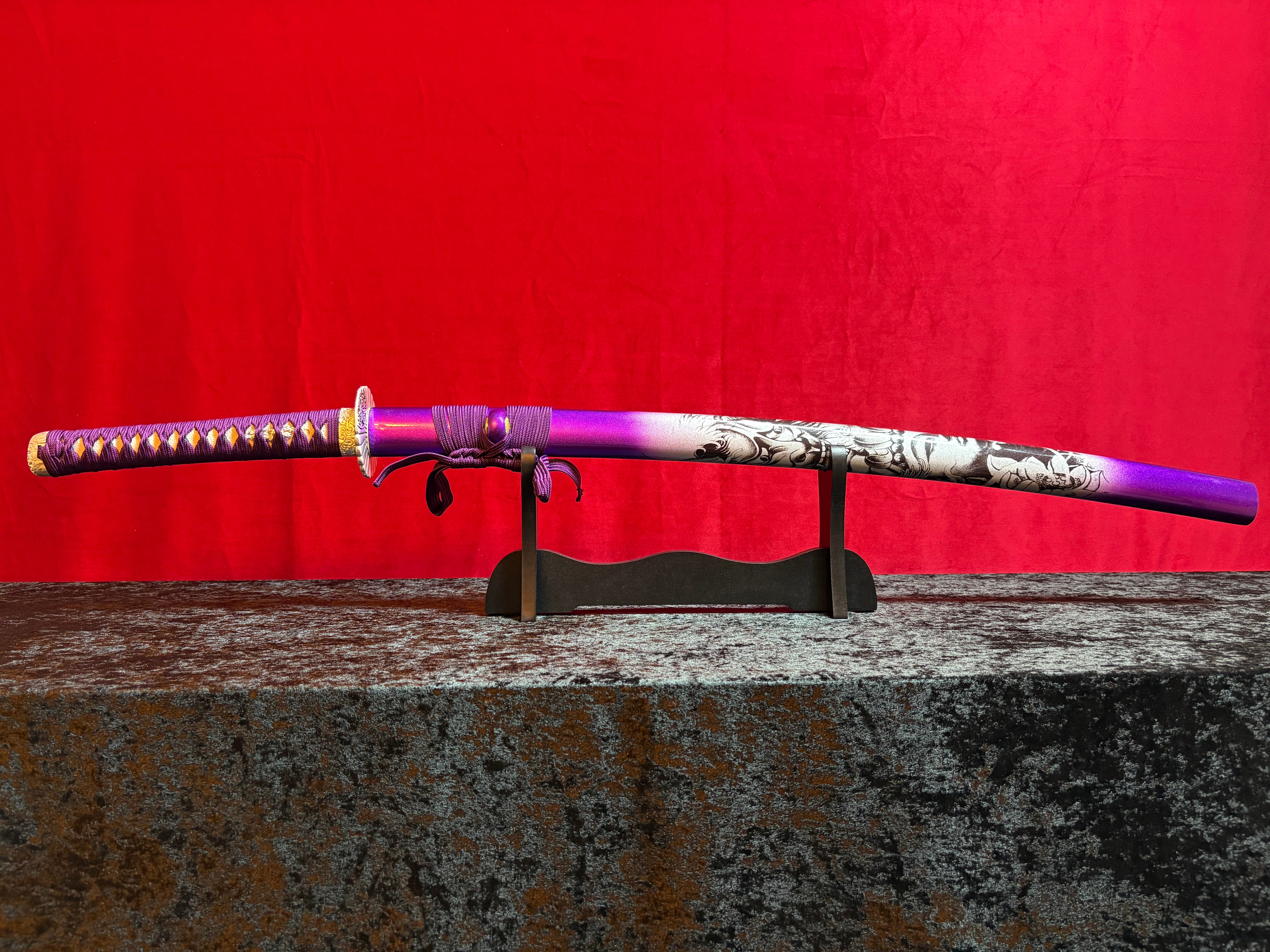 Purple Buddha Katana - Handgjort Samurajsvärd i T10-stål