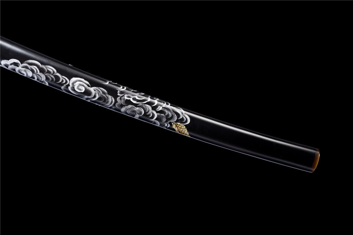 Black Scale Katana – Vikstål, Vågigt Hamon & Handmålad Saya