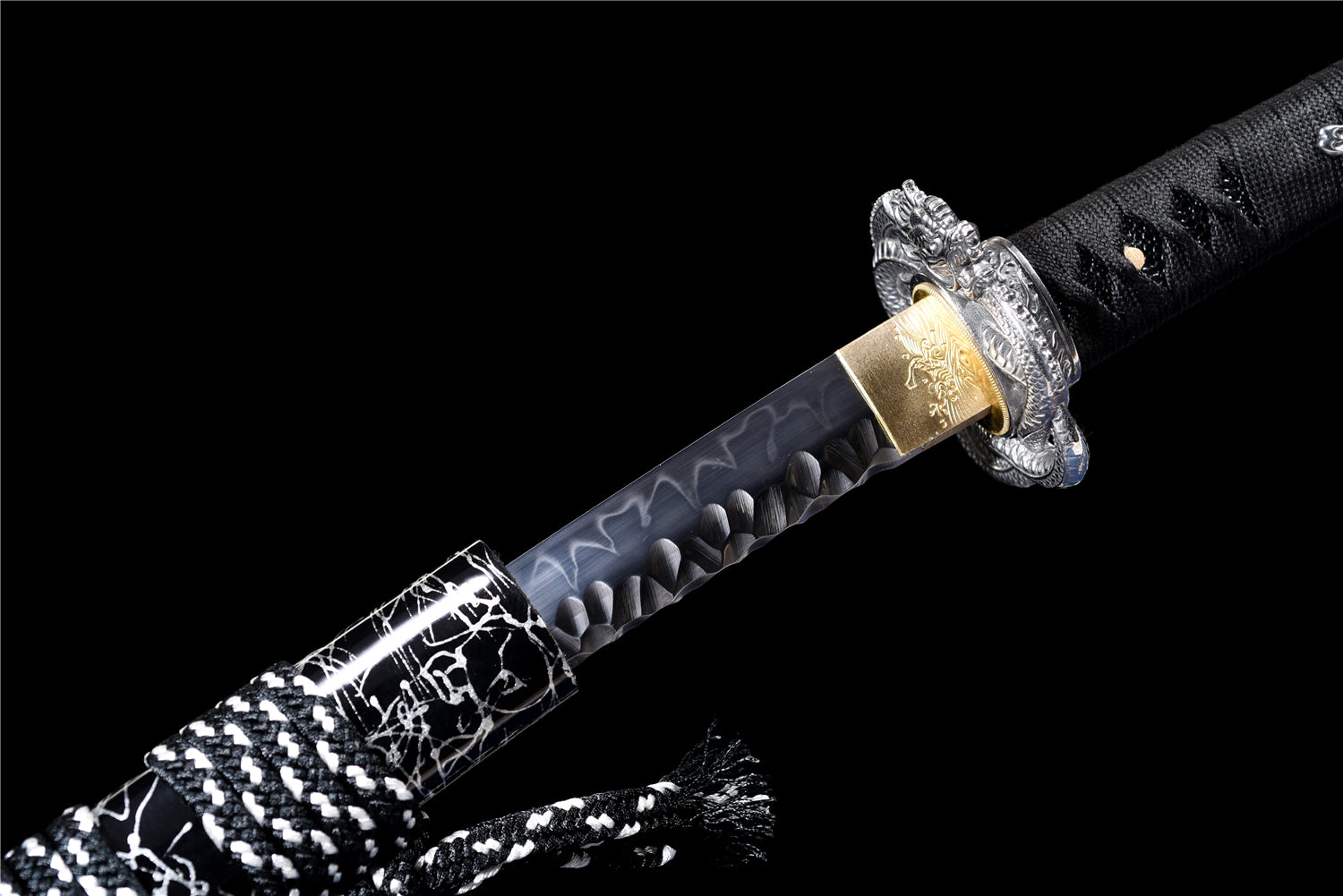 Black Static Katana - Handgjort Samurajsvärd i T10-stål - Stone Pattern