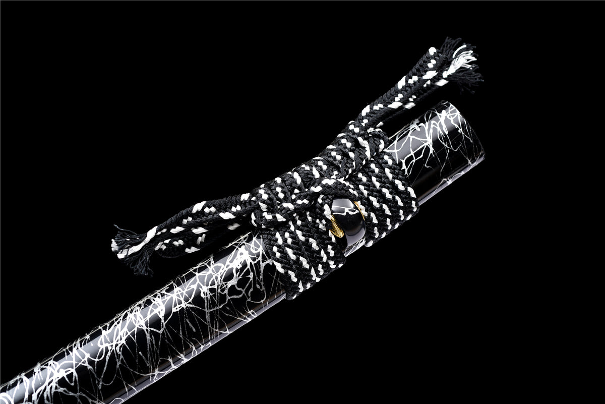 Black Static Katana - Handgjort Samurajsvärd i T10-stål - Stone Pattern