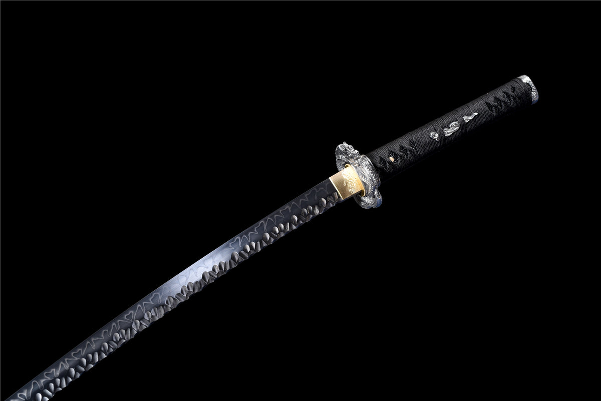 Black Static Katana - Handgjort Samurajsvärd i T10-stål - Stone Pattern