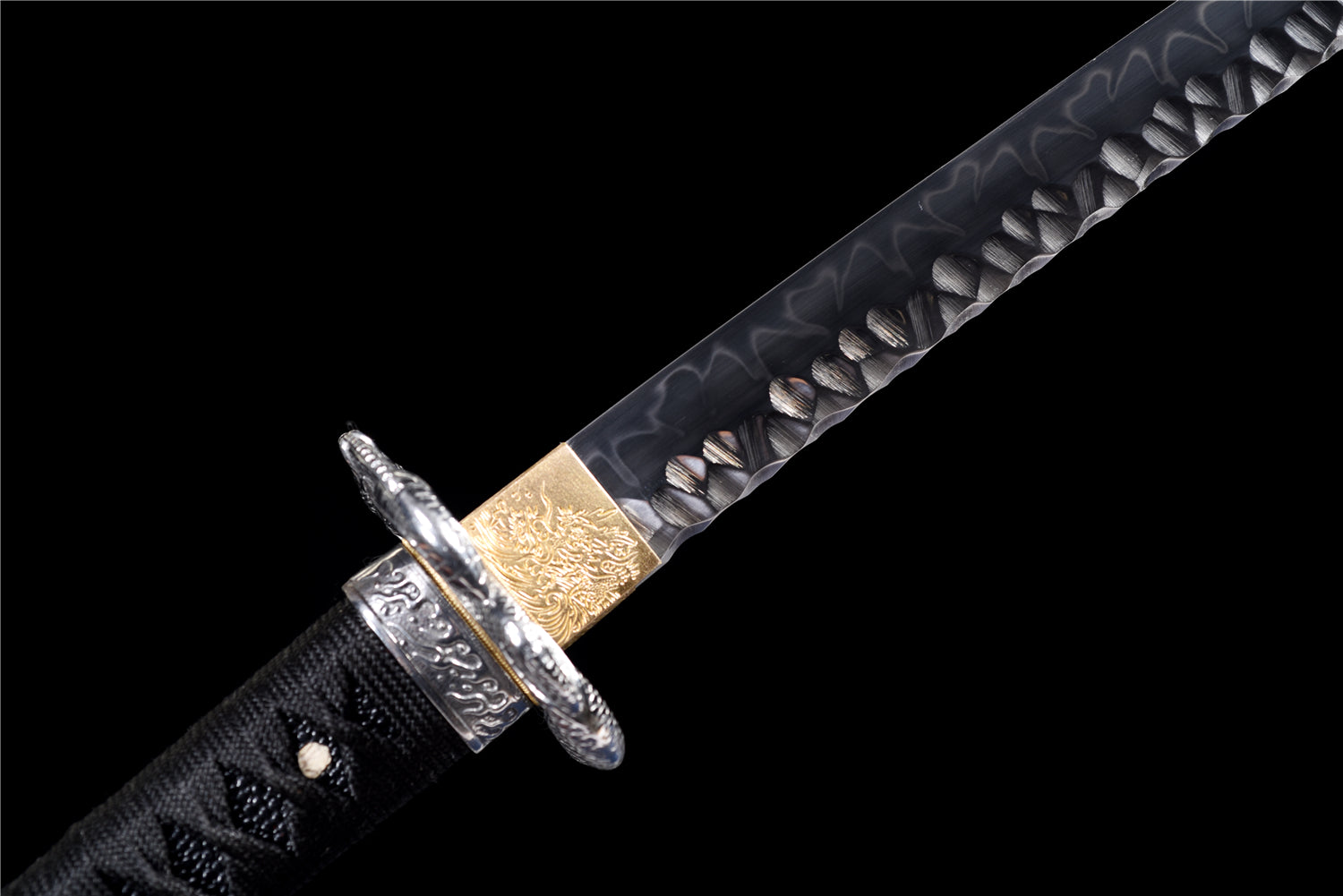 Black Static Katana - Handgjort Samurajsvärd i T10-stål - Stone Pattern
