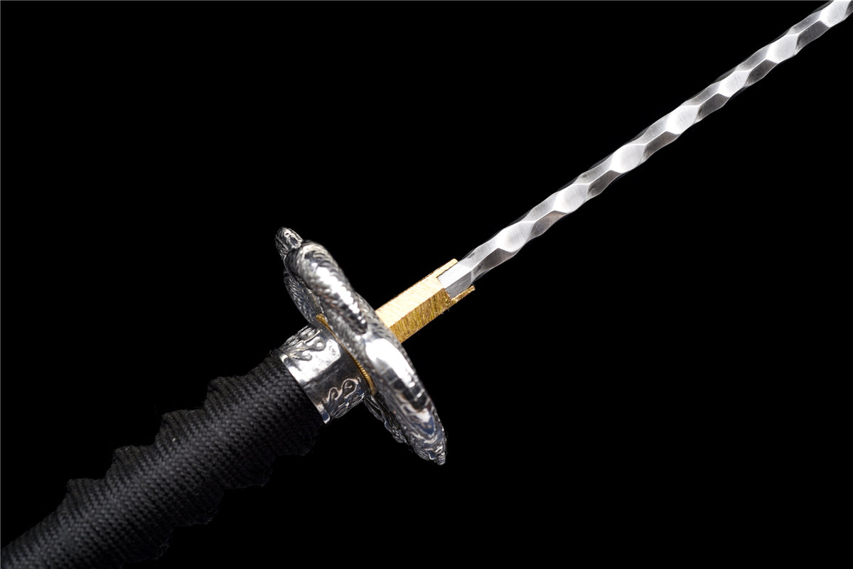 Black Static Katana - Handgjort Samurajsvärd i T10-stål - Stone Pattern