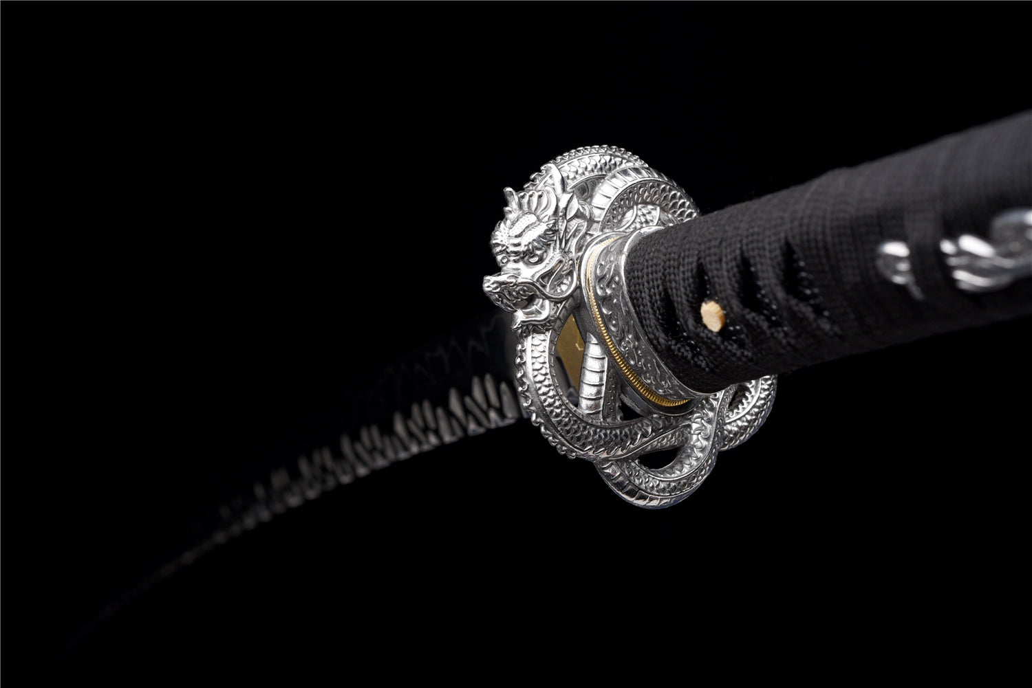 Black Static Katana - Handgjort Samurajsvärd i T10-stål - Stone Pattern