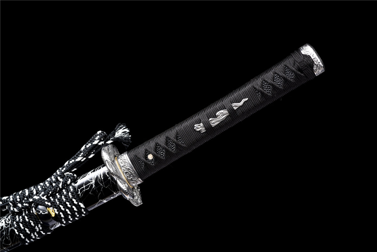 Black Static Katana - Handgjort Samurajsvärd i T10-stål - Stone Pattern