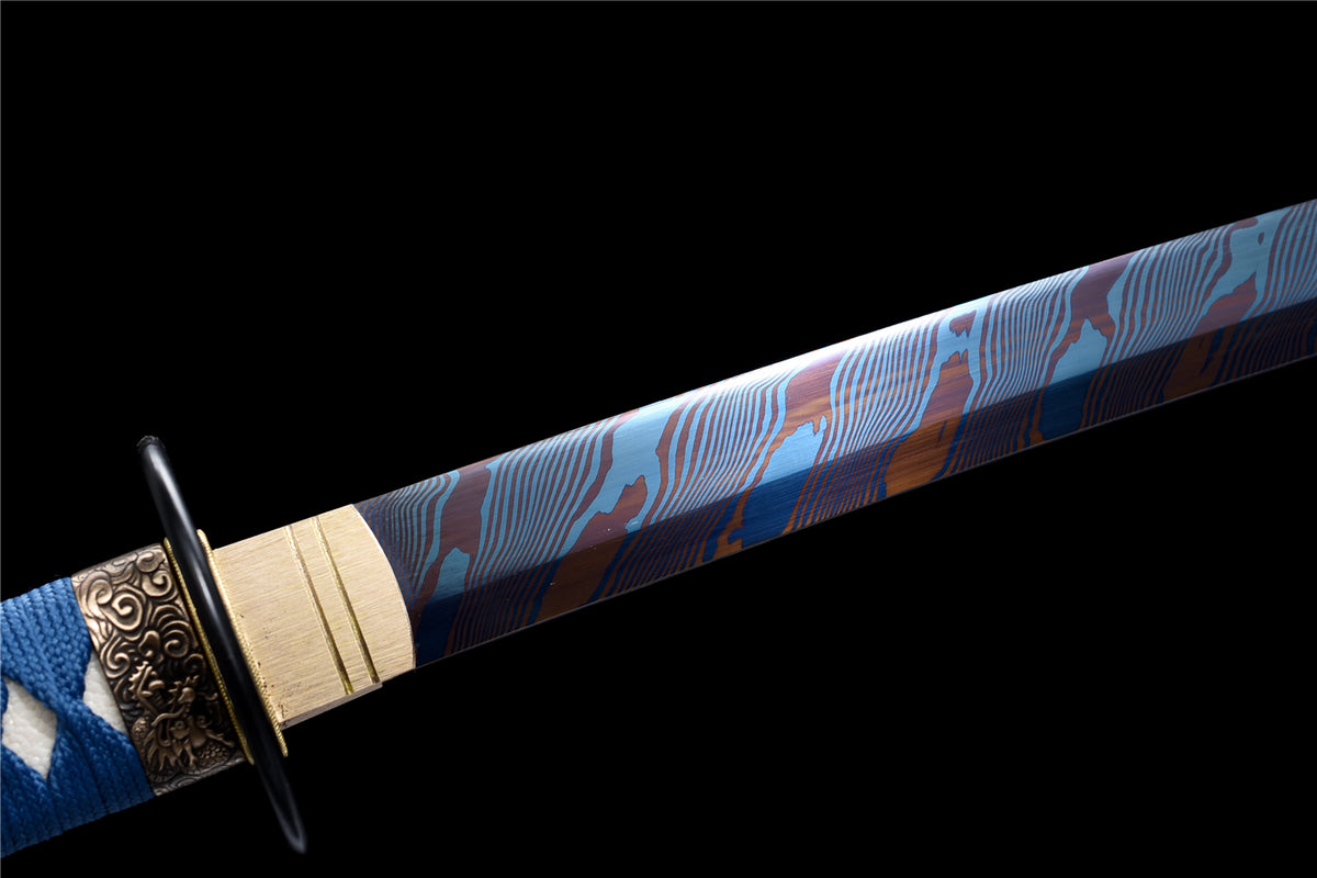 Cold Blood Katana – Blå & Röd Klinga I T10 Stål