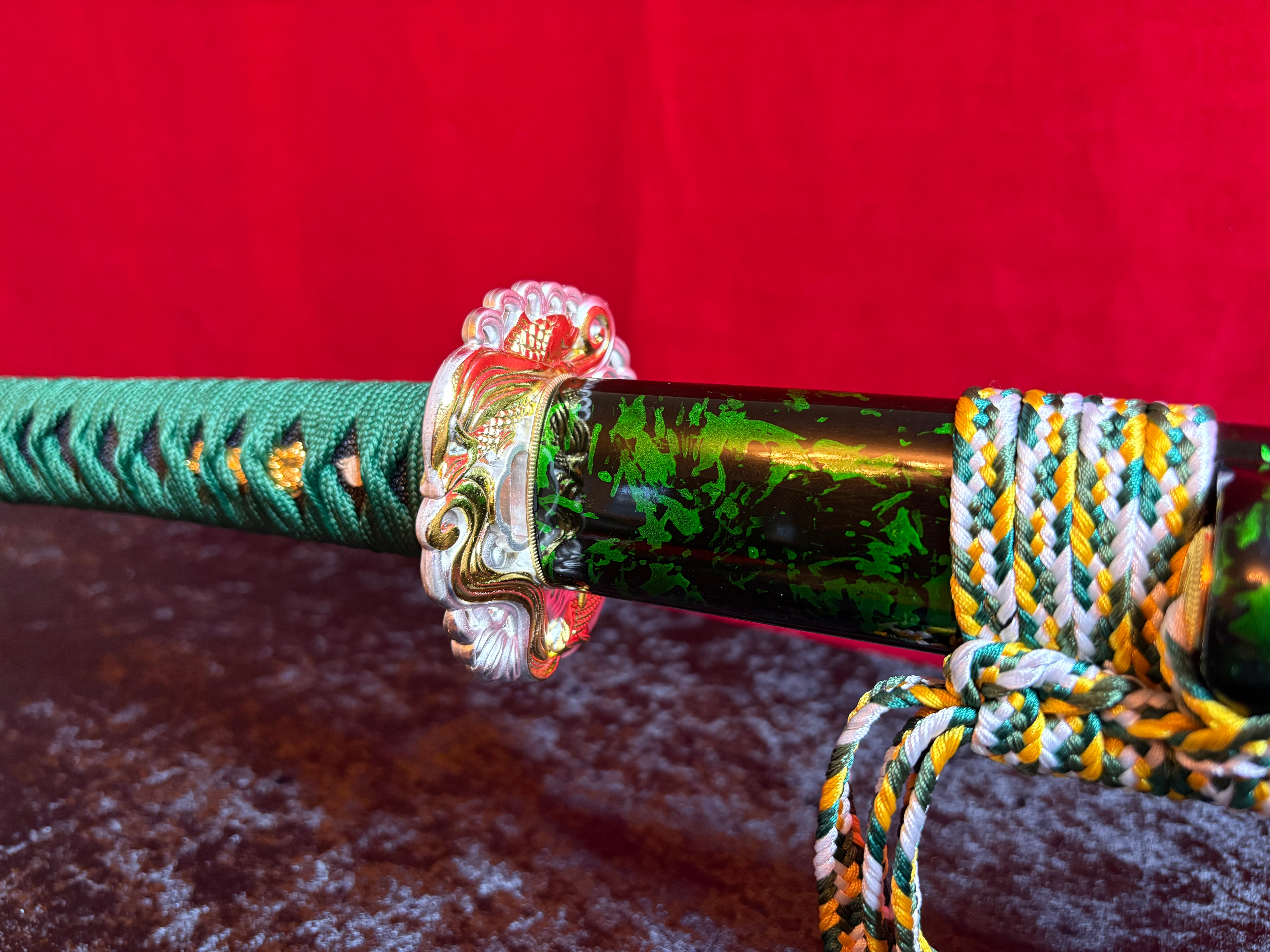 Green Vein Katana - Handmade Samurai Sword in T10 Steel with Hamon