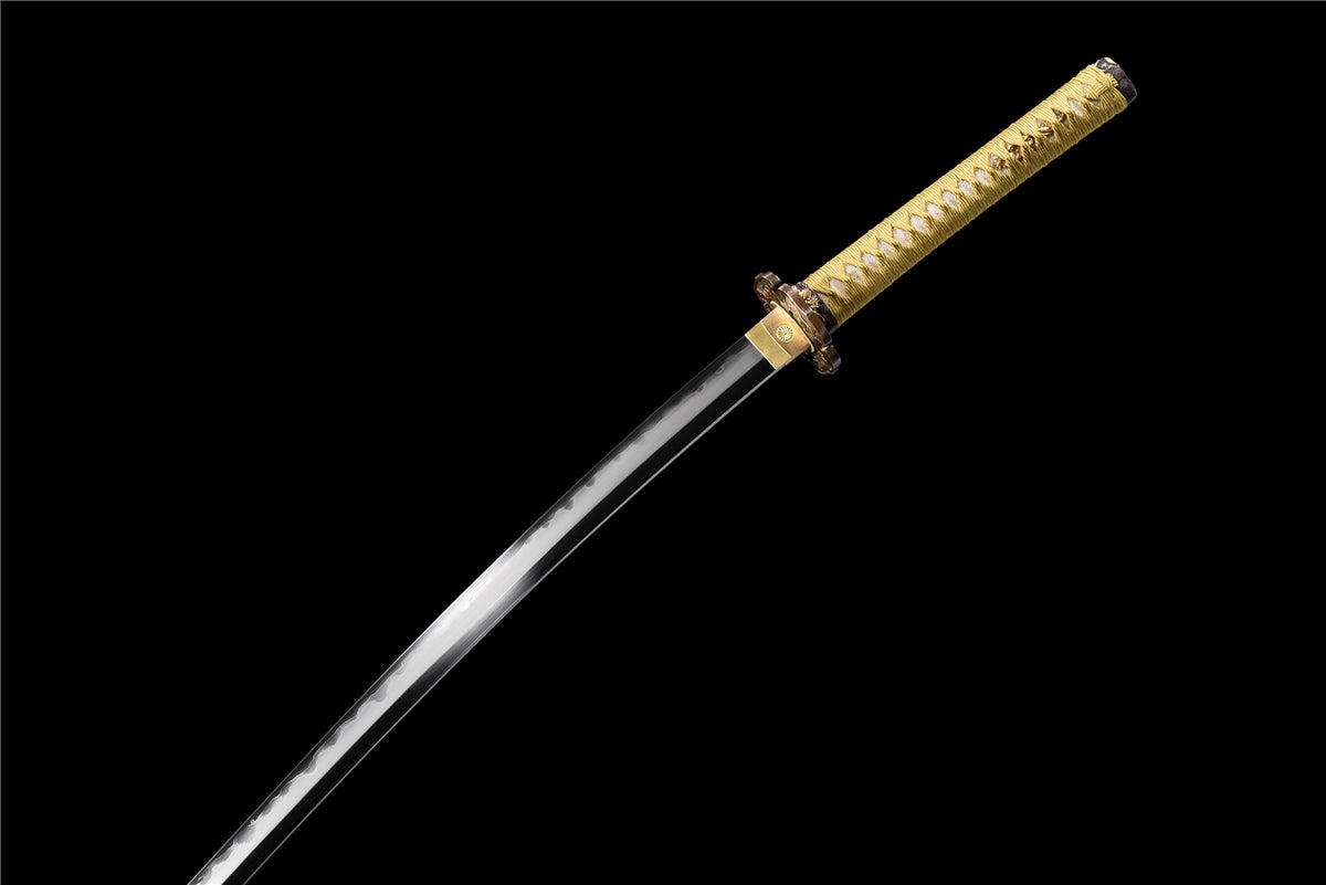 Hell Fire Katana – Sanmai Klinga - Vågig Hamon - Saya med Snäckskal