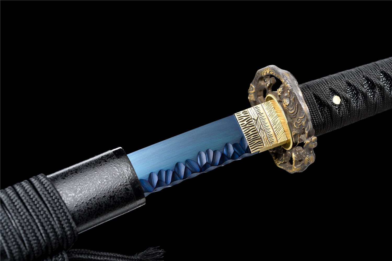 Hidden Gem Katana – Blå klinga T10 stål med sten mönster