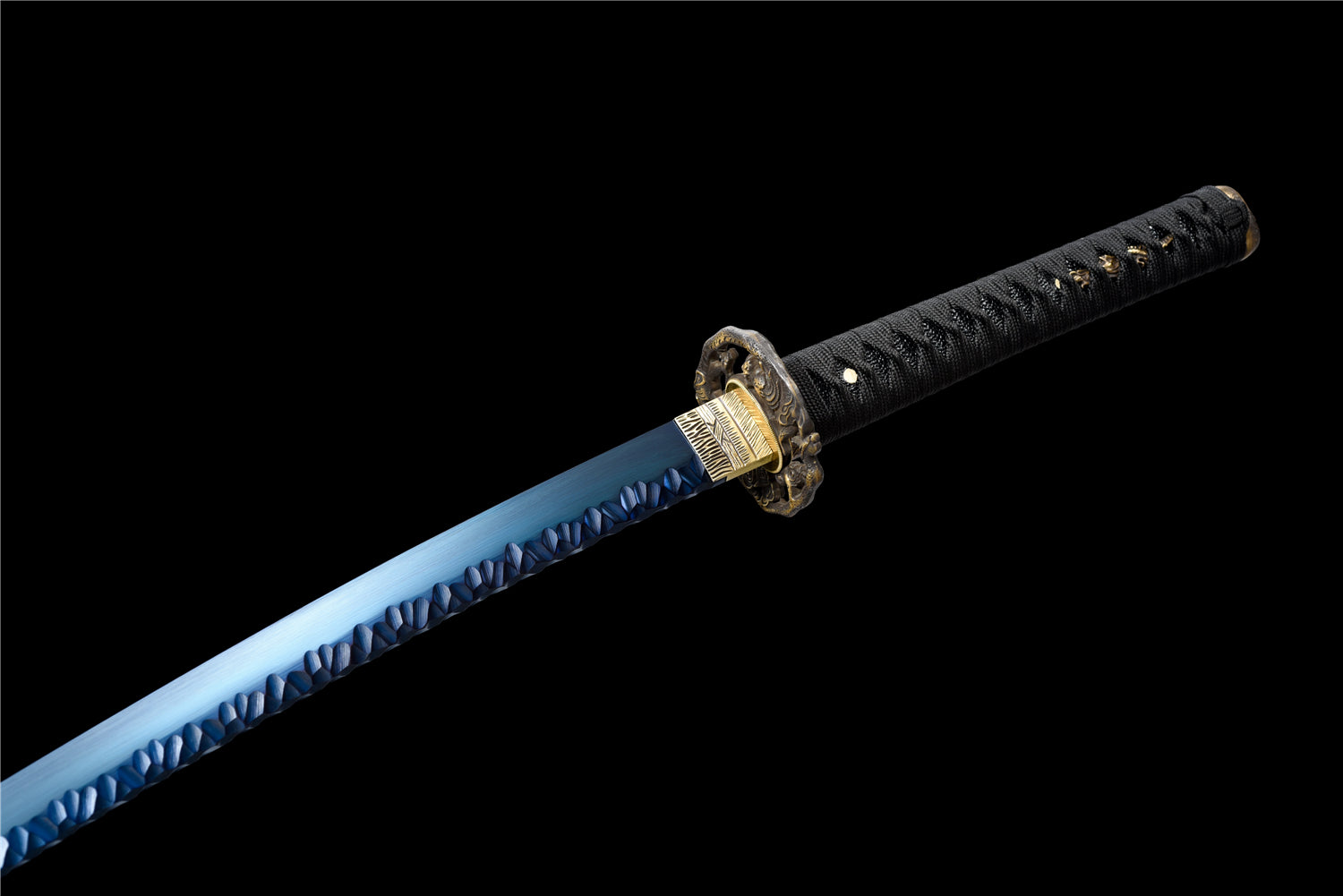 Hidden Gem Katana – Blå klinga T10 stål med sten mönster