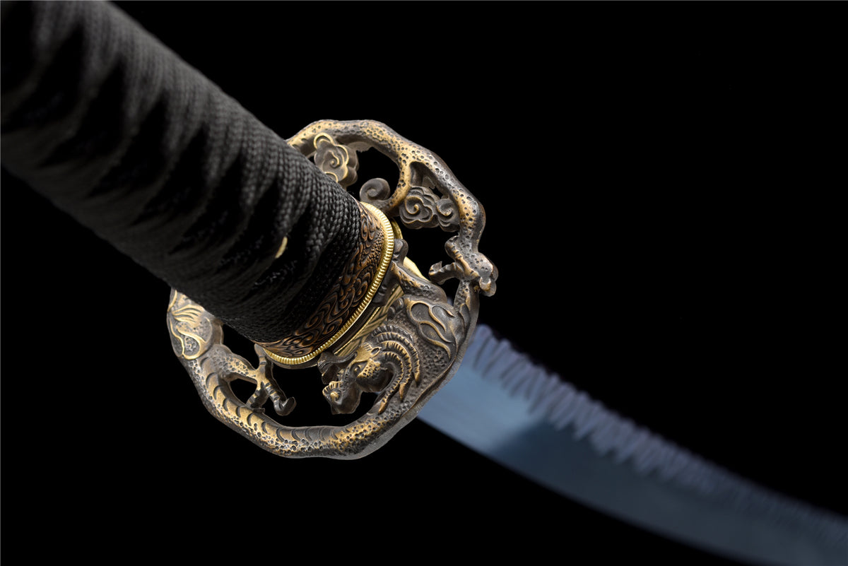 Hidden Gem Katana – Blå klinga T10 stål med sten mönster