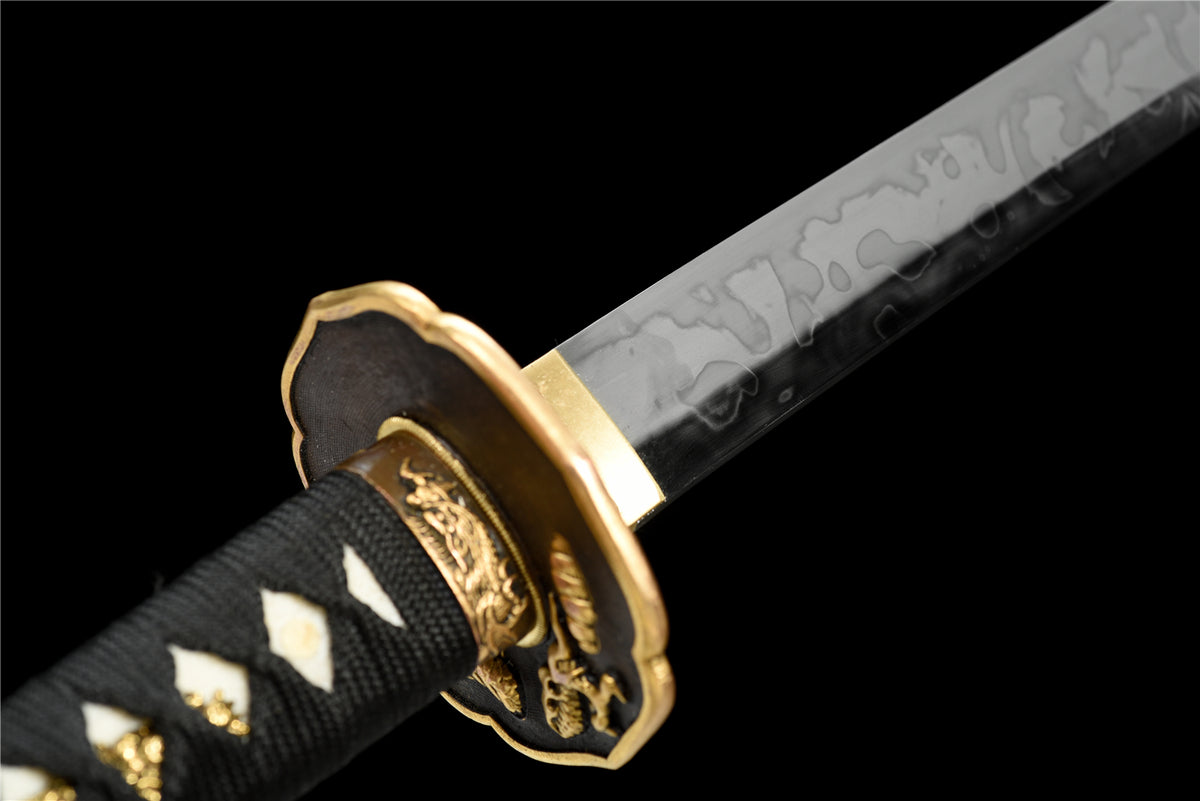 Obsidian Edge Katana – T10-stål med Hitatsura Hamon - Importerad Ebony Saya