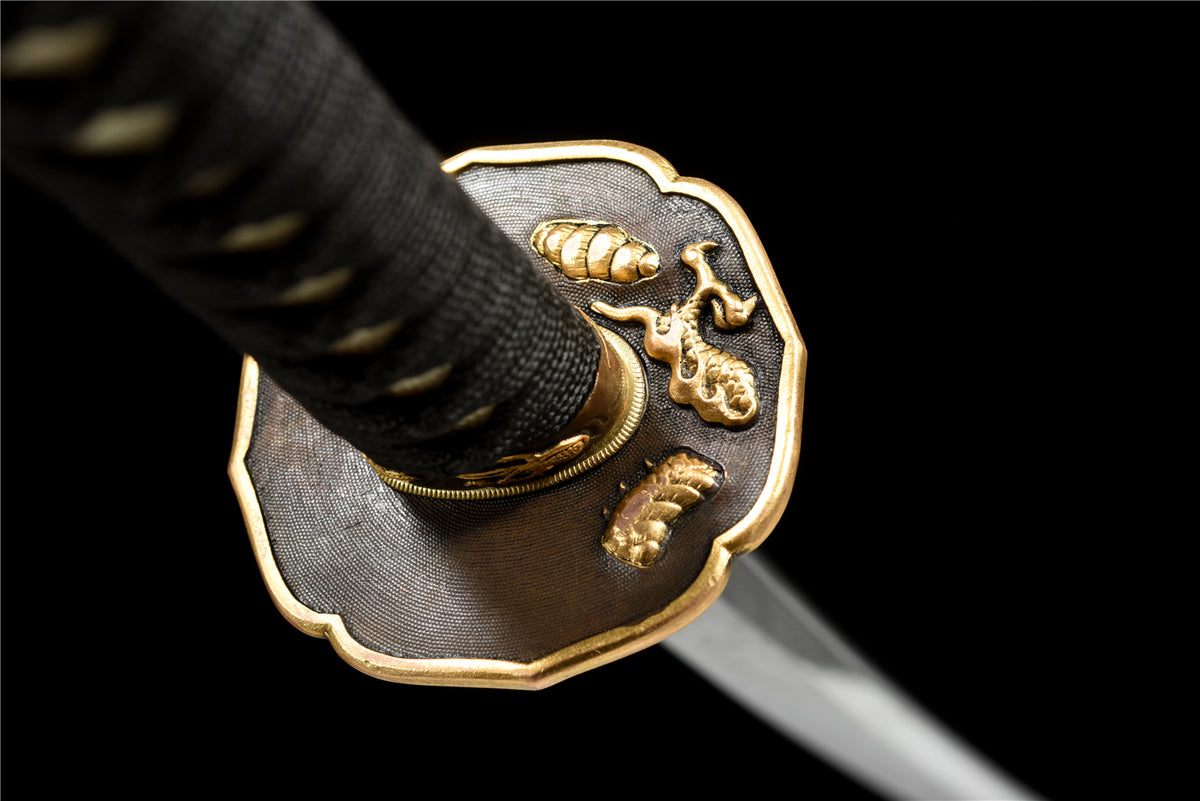 Obsidian Edge Katana – T10-stål med Hitatsura Hamon - Importerad Ebony Saya