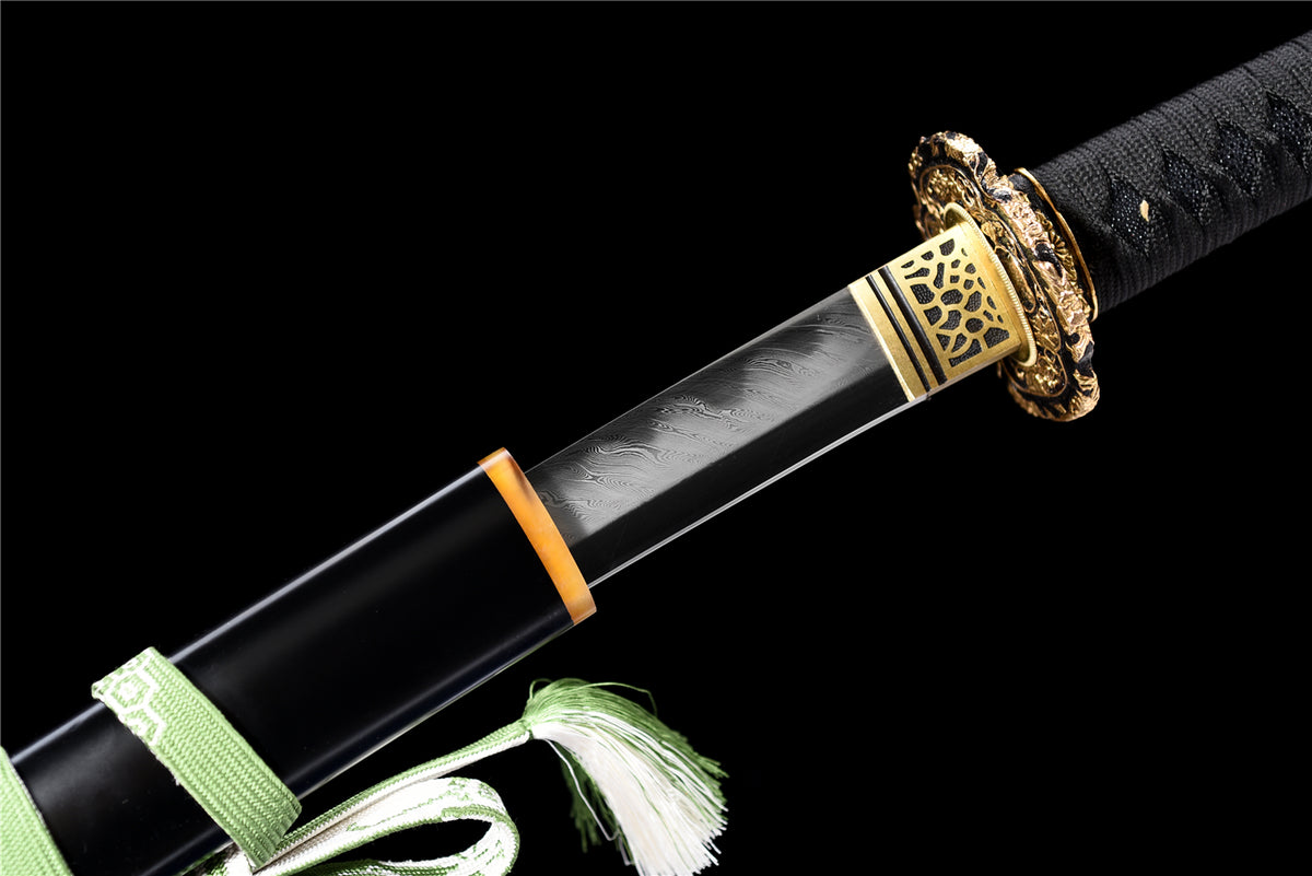 Omocestus Viridulus Katana – Vikstål, Hamon & Handmålad Saya