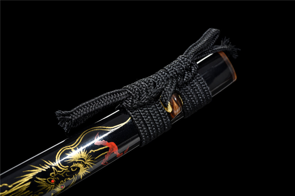 VOID DRAKE Katana - Handgjort Samurajsvärd i T10-stål - Hitatsura Hamon