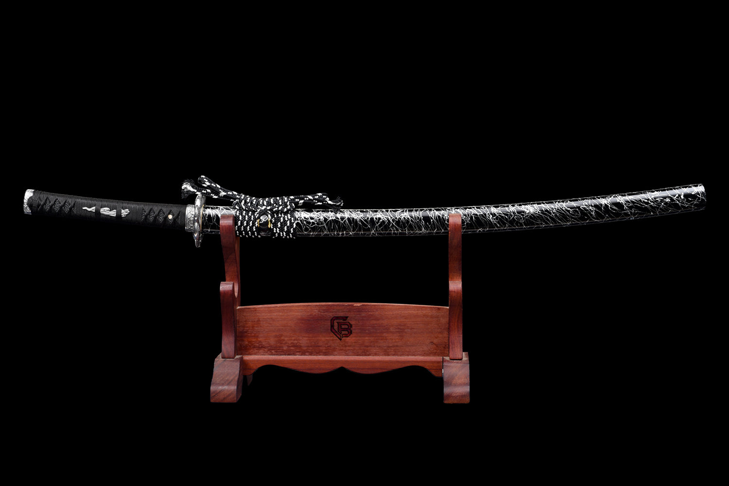 Black Static Katana - Handmade Samurai Sword in T10 Steel - Stone Pattern