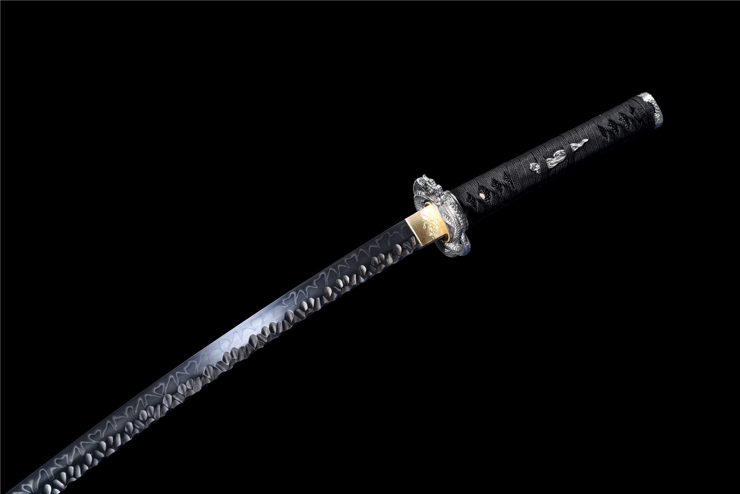 Black Static Katana - Handgjort Samurajsvärd i T10-stål - Stone Pattern