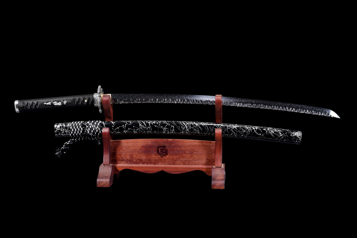 Black Static Katana - Handmade Samurai Sword in T10 Steel - Stone Pattern