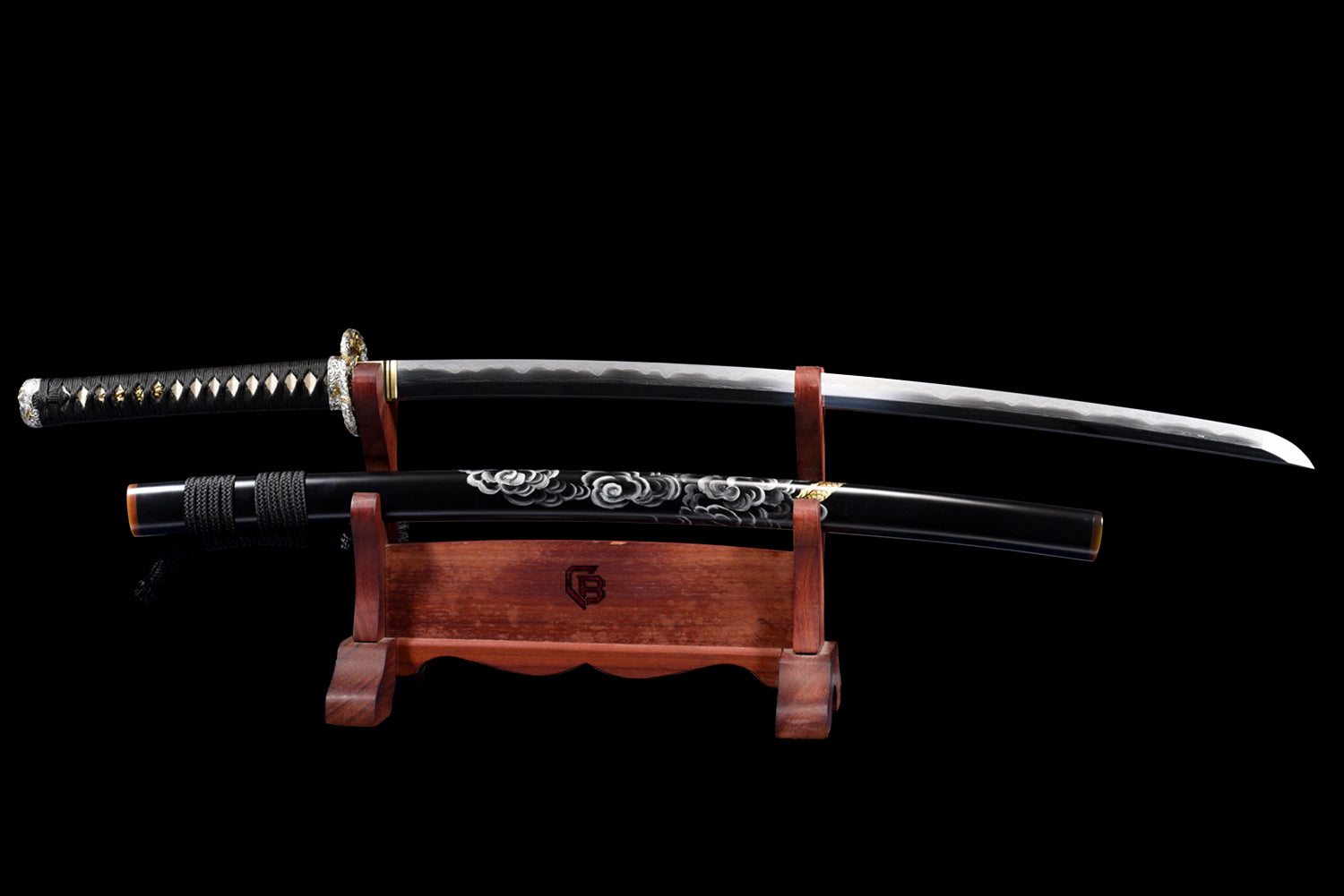 Black Scale Katana – Folded Steel, Wavy Hamon & Hand Painted Saya