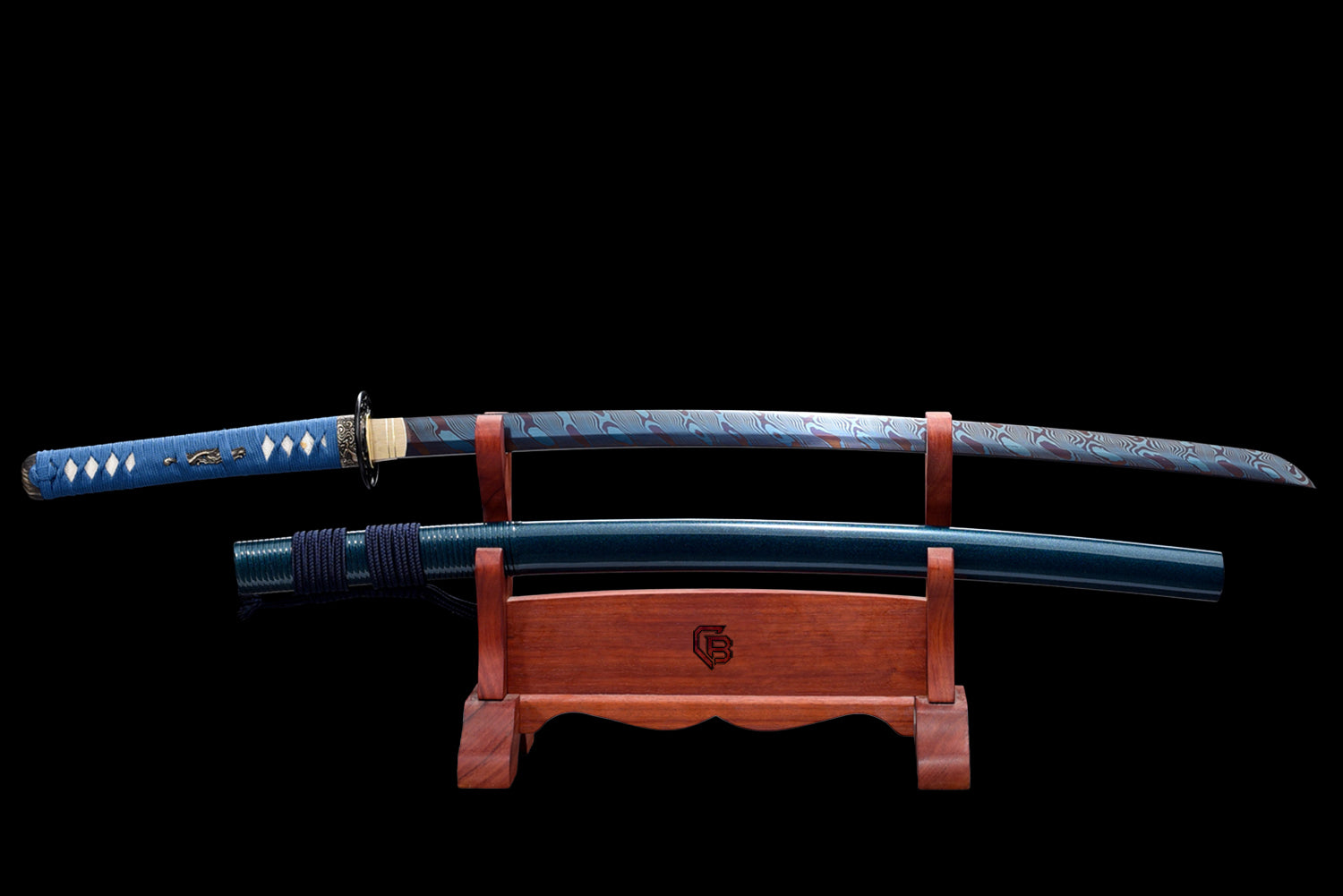 Cold Blood Katana – Blå & Röd Klinga I T10 Stål