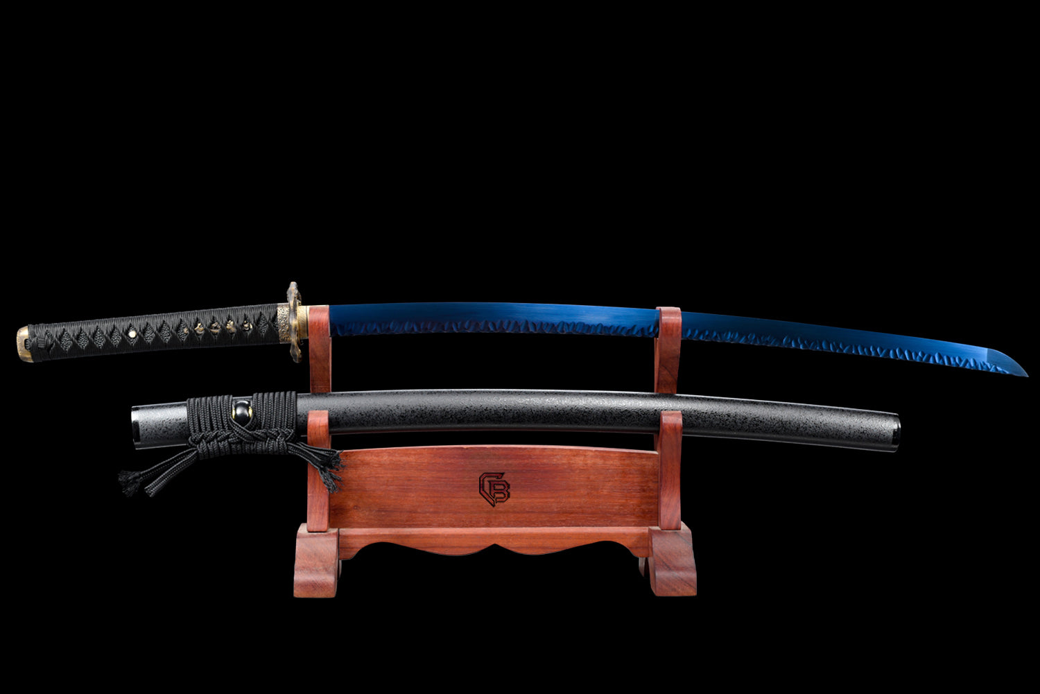 Hidden Gem Katana – Blue blade T10 steel with stone pattern